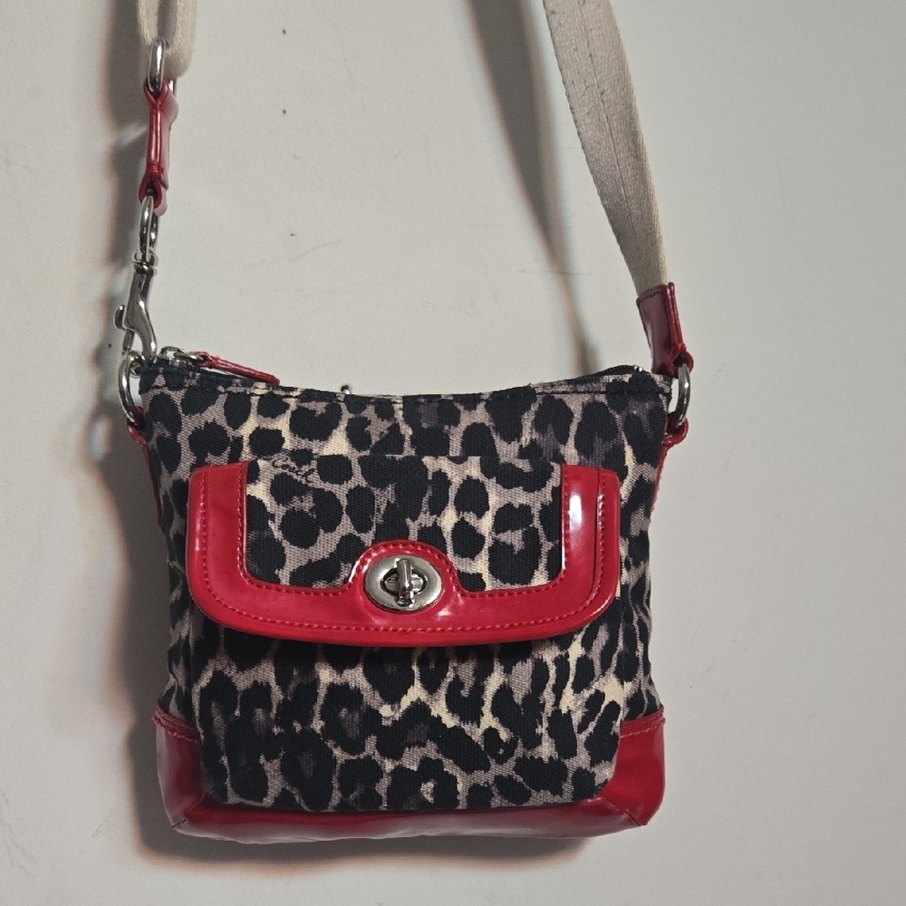 Coach Leopard Print Crossbody Bag with Red Trim